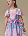 Vestido em Fly Tech e Nylon em Delicado Mix de Azul e Rosa com Coração Bordado em Tule. Um Traje Caipira Chic e Encantador Da Infanti. 97507 Infanti Infantil Menina