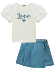 Blusa em Cotton e Tricoline e Short Saia em Jeans 98795 Infanti Infantil Menina