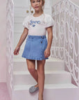 Blusa em Cotton e Tricoline e Short Saia em Jeans 98795 Infanti Infantil Menina