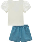 Blusa em Cotton e Tricoline e Short Saia em Jeans 98795 Infanti Infantil Menina