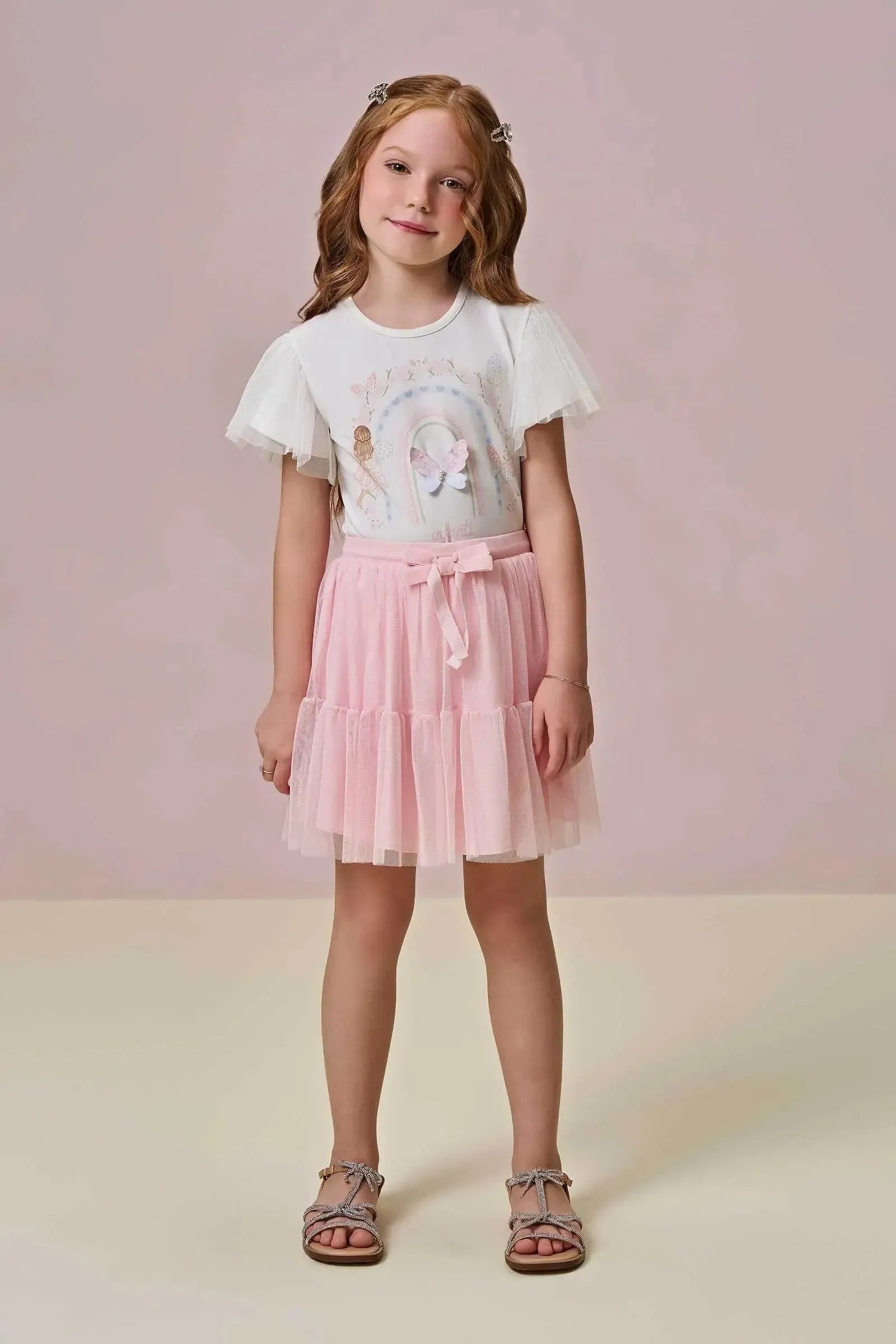 Blusa em Cotton e Tule 95884 Infanti Infantil Menina