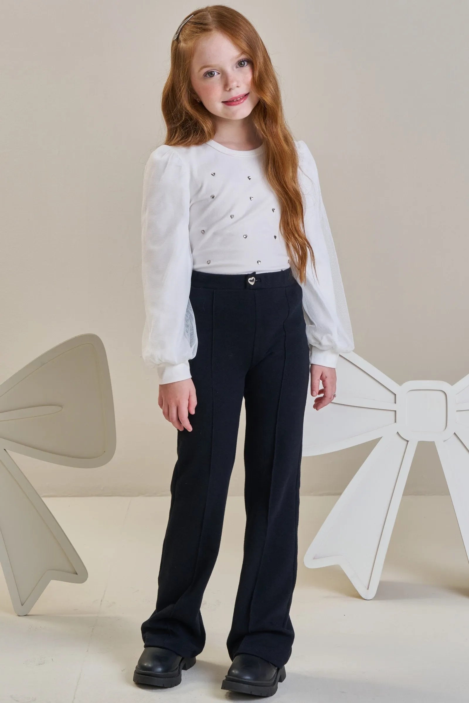 Blusa em Cotton e Tule com Elastano 89217 Infanti Infantil Menina