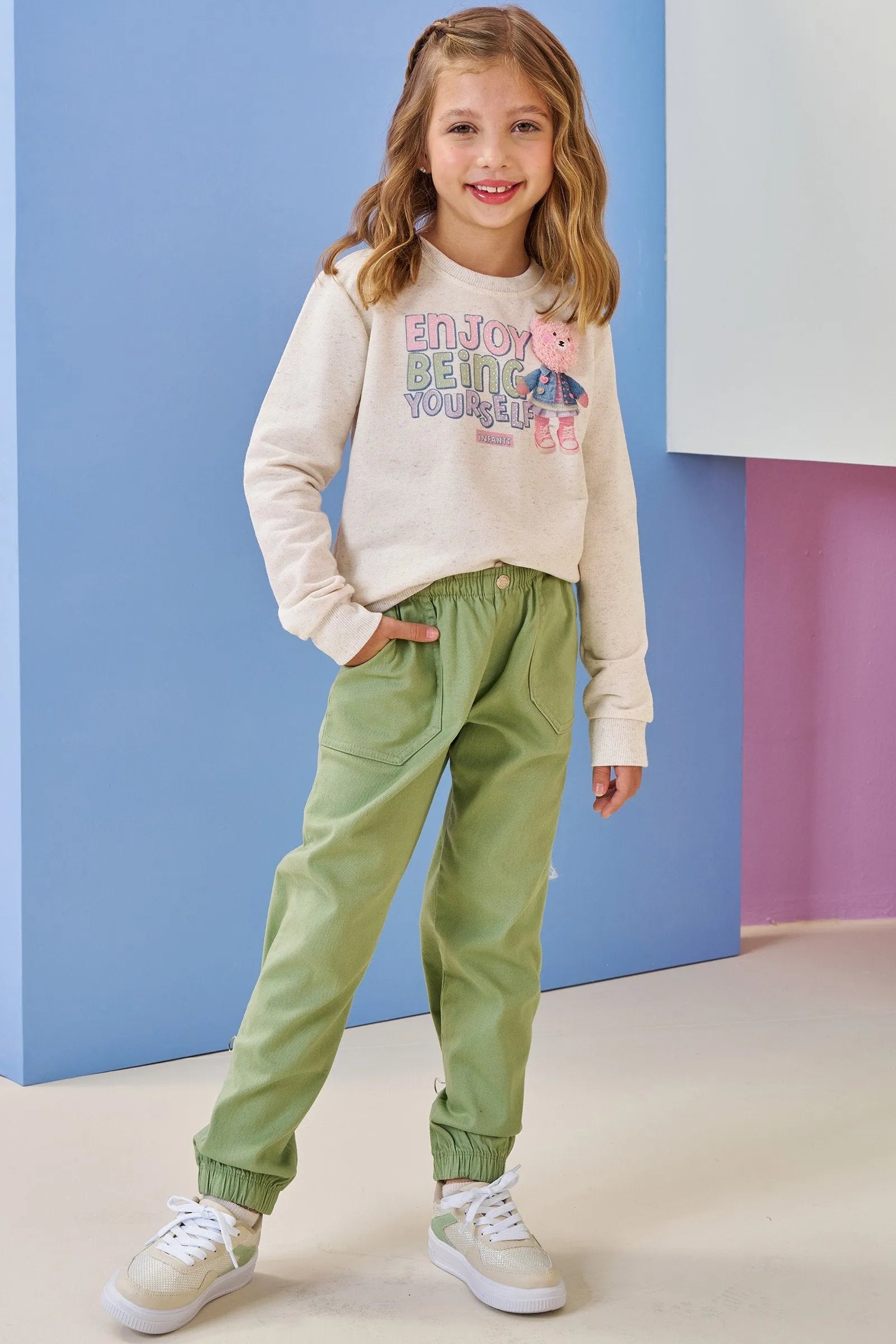 Calça Jogger em Sarja com Elastano 92486 Infanti Infantil Menina