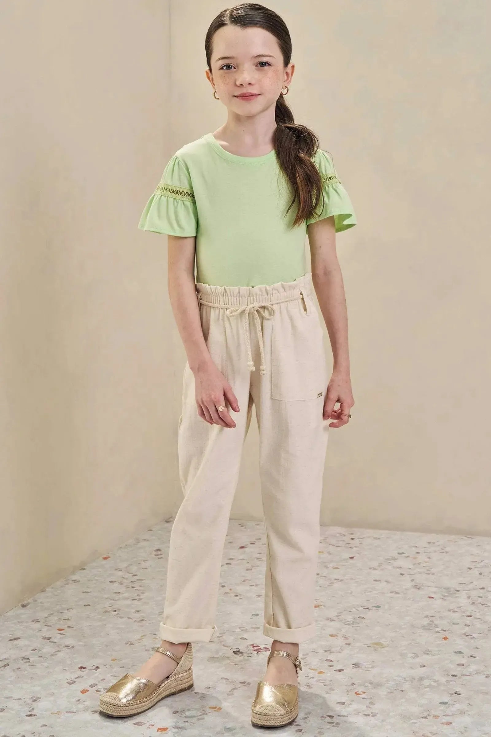 Calça Mom em Linho com Elastano 84880 Infanti Infantil Menina