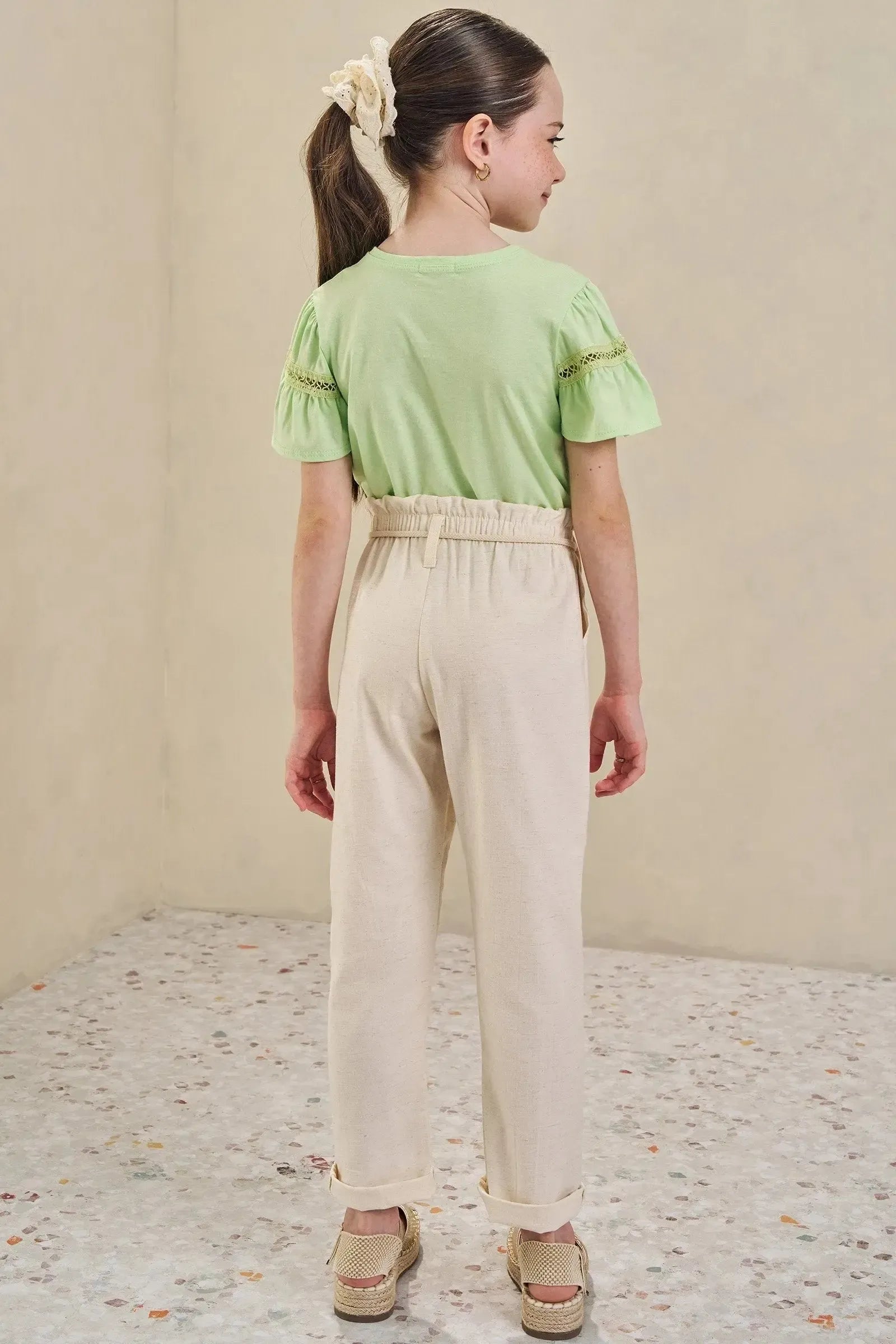 Calça Mom em Linho com Elastano 84880 Infanti Infantil Menina