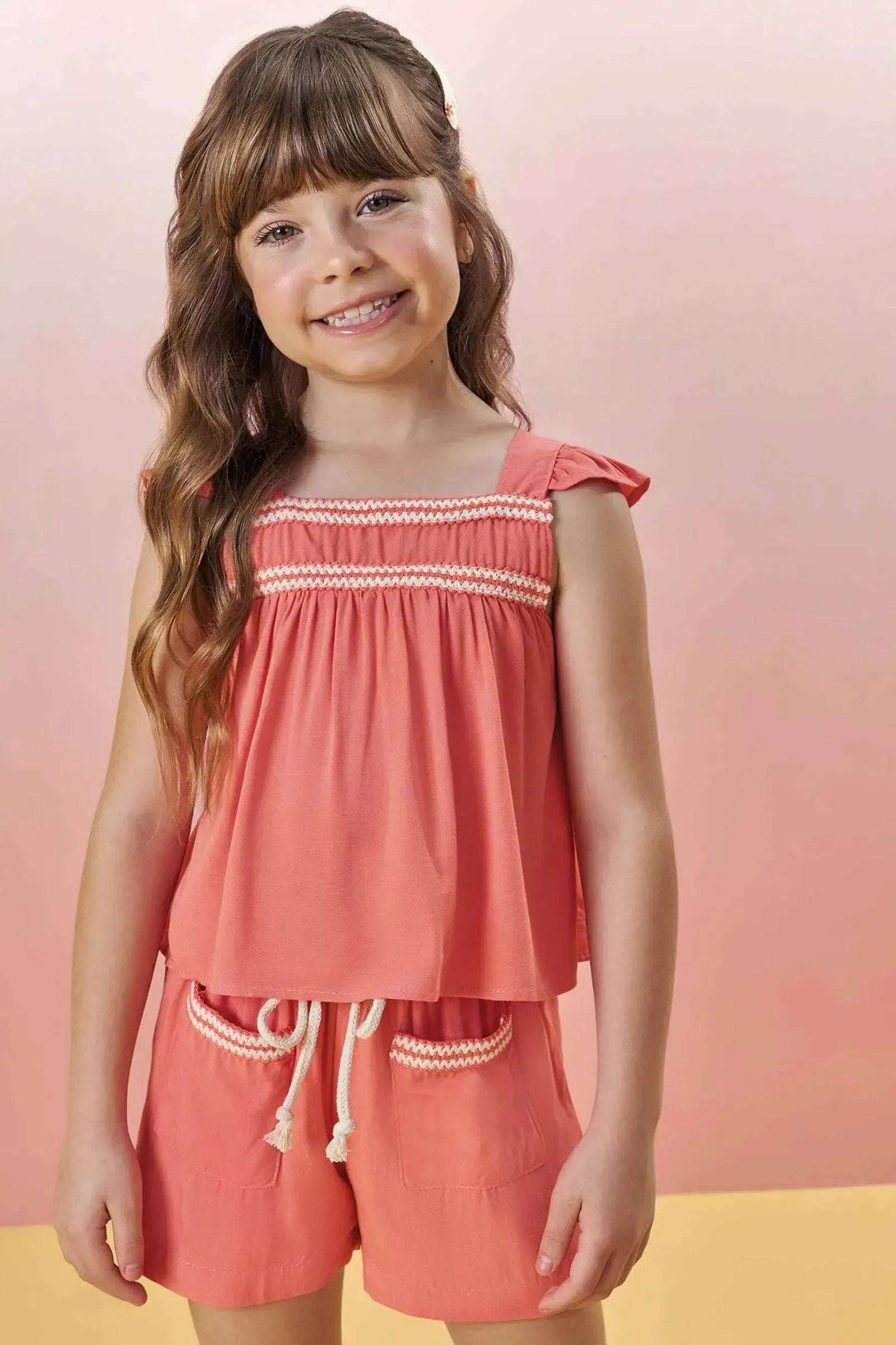 Conjunto de Bata Boxy e Shorts em Viscose 85233 Infanti Infantil Menina