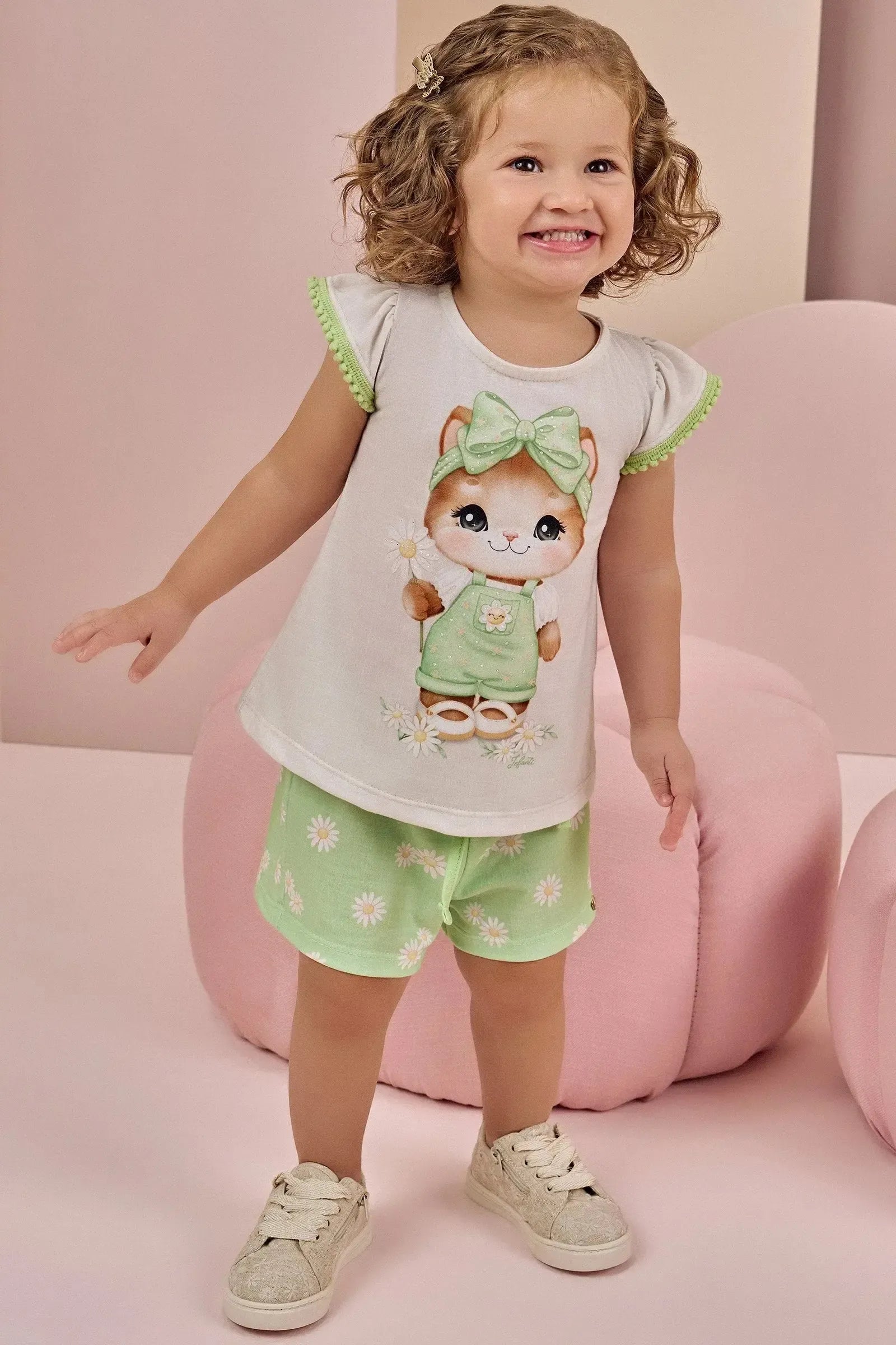 Conjunto de Bata e Shorts em Malha Fresh 87162 Infanti Bebê Menina
