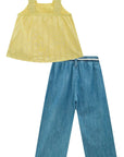 Conjunto de Bata em Blend de Linho Bordado com Calça Mariner em Jeans 98883 Infanti Infantil Menina