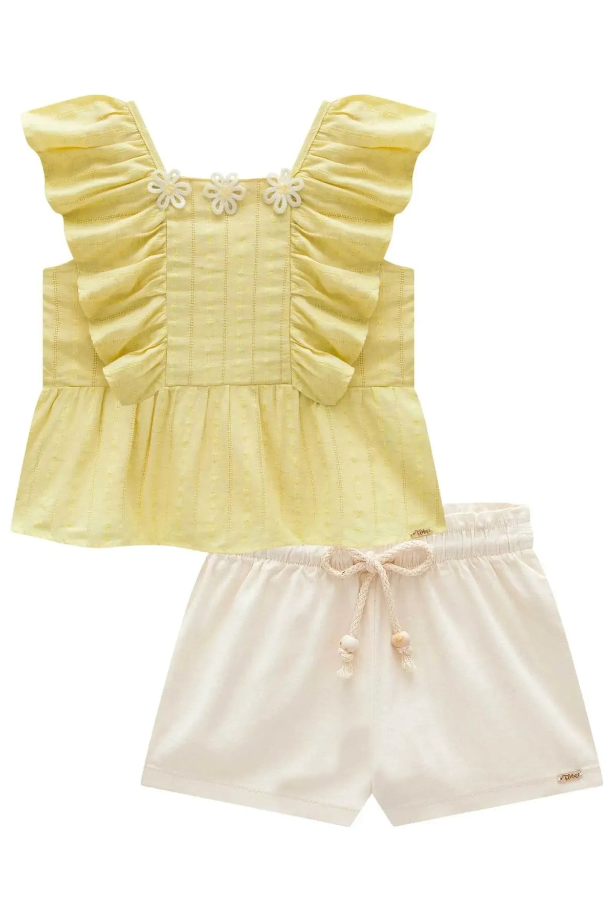 Conjunto de Bata em Blend de Linho Bordado com Shorts em Sarja com Elastano 98107 Infanti Infantil Menina