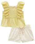 Conjunto de Bata em Blend de Linho Bordado com Shorts em Sarja com Elastano 98107 Infanti Infantil Menina