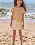 Conjunto de Bata em Blend de Linho Bordado e Short Saia em Sarja com Elastano 96496 Infanti Infantil Menina