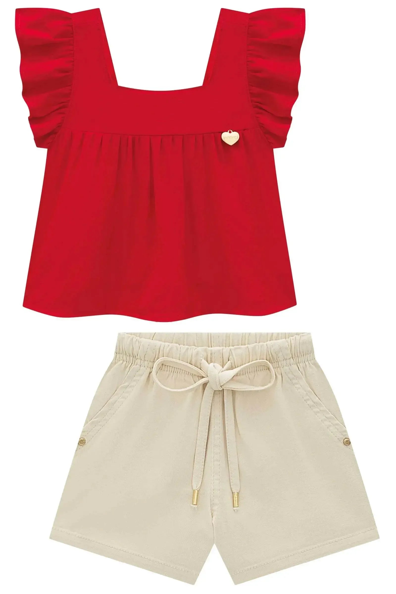 Conjunto de Bata em Blend de Viscose e Shorts em Sarja com Elastano 96603 Infanti Infantil Menina