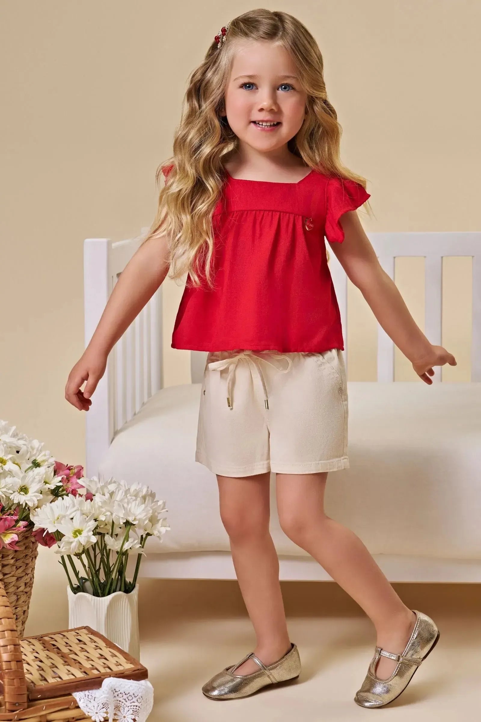 Conjunto de Bata em Blend de Viscose e Shorts em Sarja com Elastano 96603 Infanti Infantil Menina