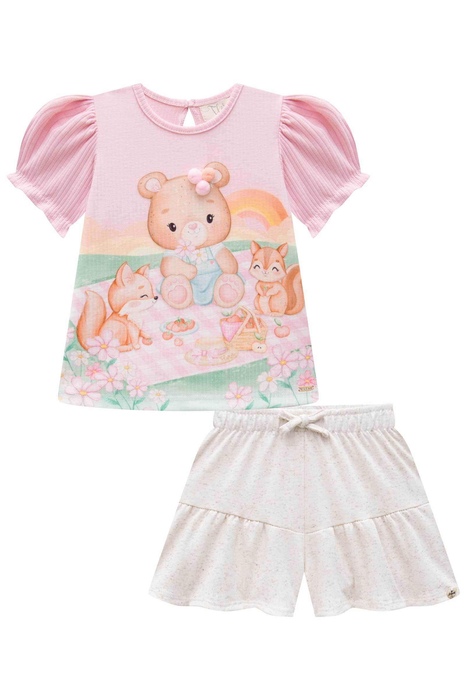 Conjunto de Bata em Canelado Maui com Shorts em Molevisco 74737 Infanti