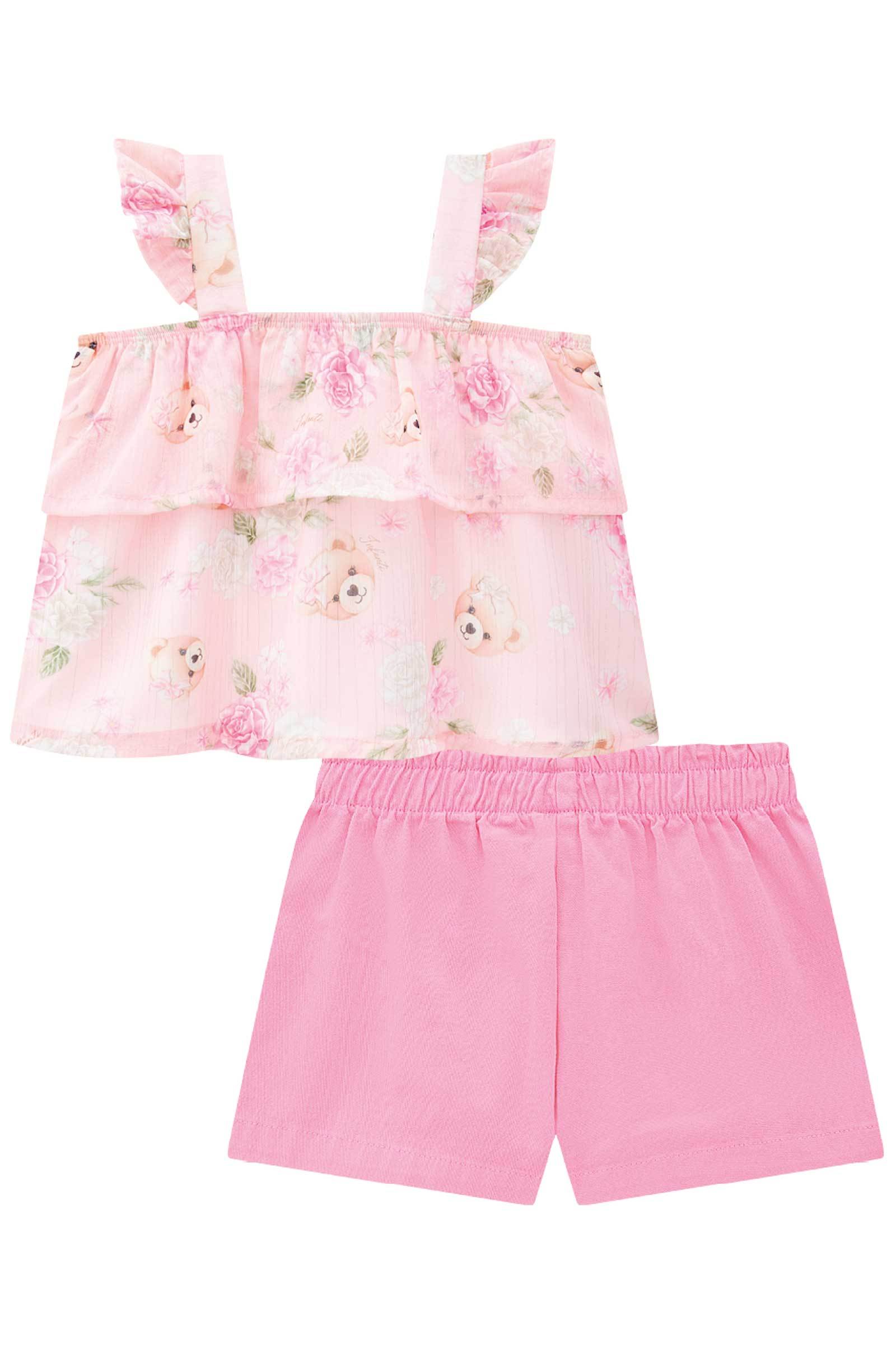 Conjunto de Bata em Chiffon com Shorts e Sarja Daryl com Elastano 74810 Infanti