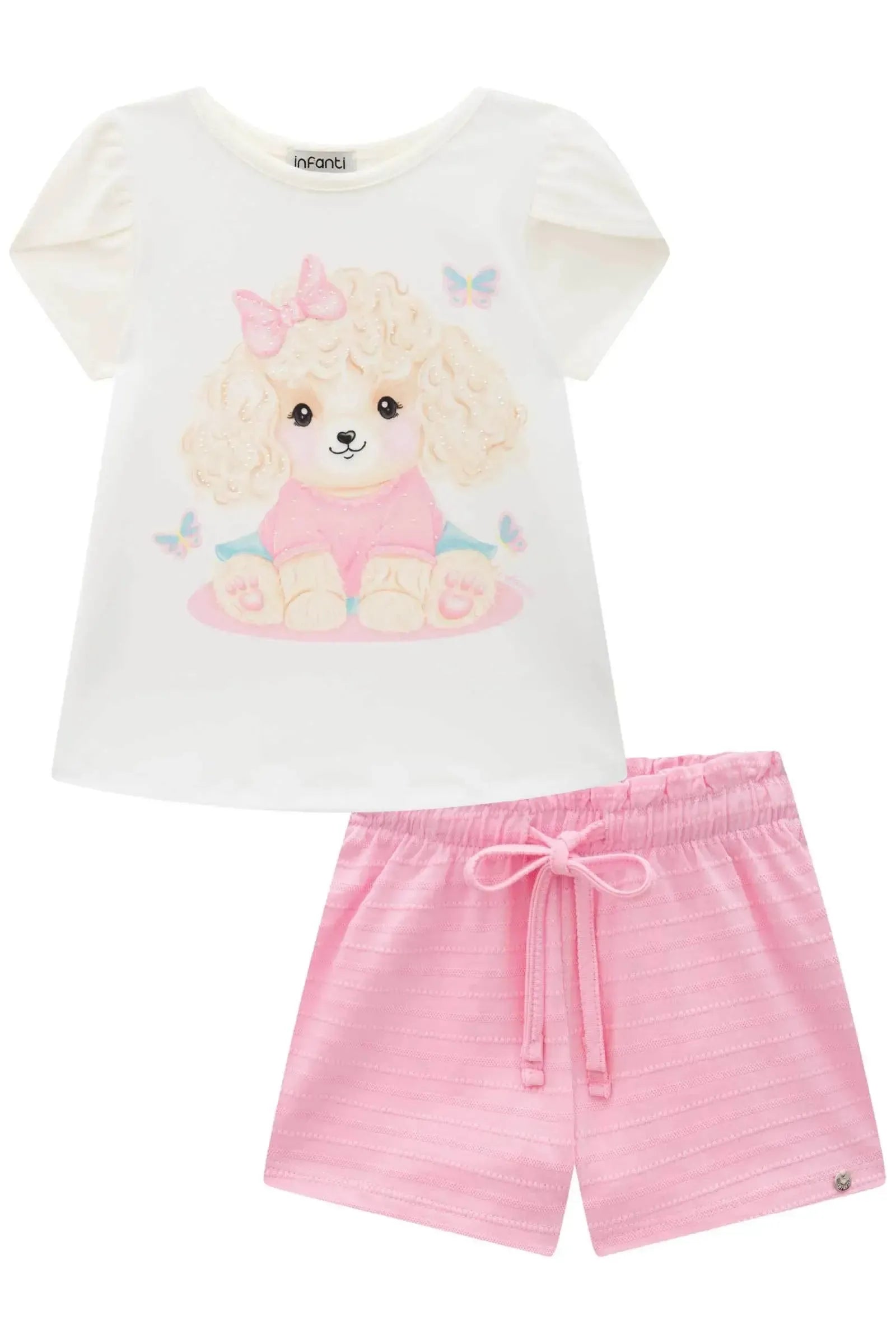 Conjunto de Bata em Cotton com Shorts em Malha Textura 88681 Infanti Bebê Menina