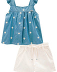 Conjunto de Bata em Denim Bordado e Shorts em Sarja com Elastano 98120 Infanti Infantil Menina