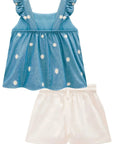 Conjunto de Bata em Denim Bordado e Shorts em Sarja com Elastano 98120 Infanti Infantil Menina