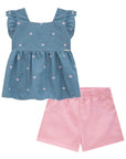 Conjunto de Bata em Jeans Bordado com Shorts em Sarja Onix com Elastano 78219 Infanti