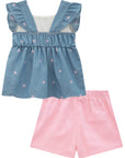 Conjunto de Bata em Jeans Bordado com Shorts em Sarja Onix com Elastano 78219 Infanti