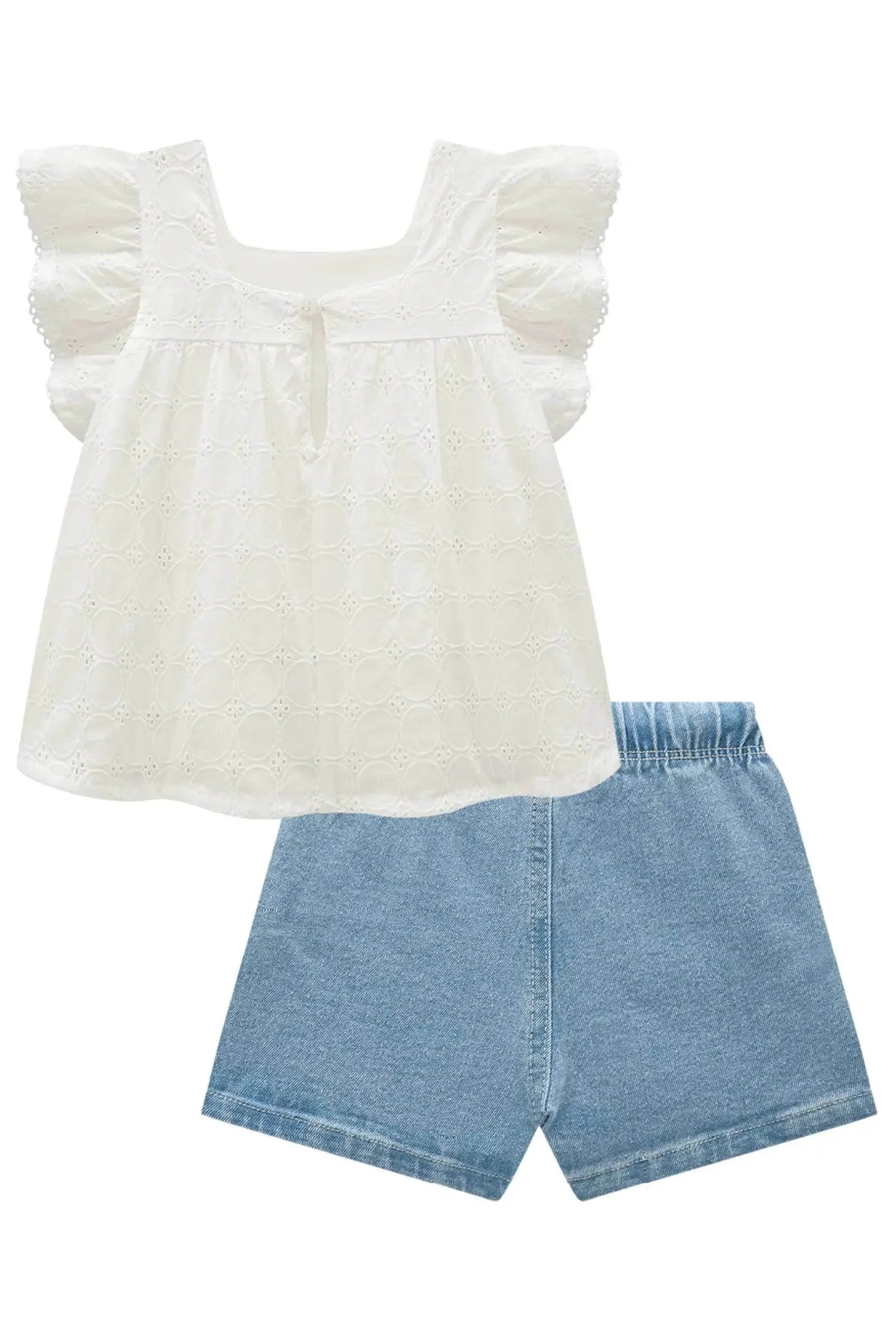 Conjunto de Bata em Laise Algodão e Shorts em Jeans com Elastano 83960 Infanti Bebê Menina