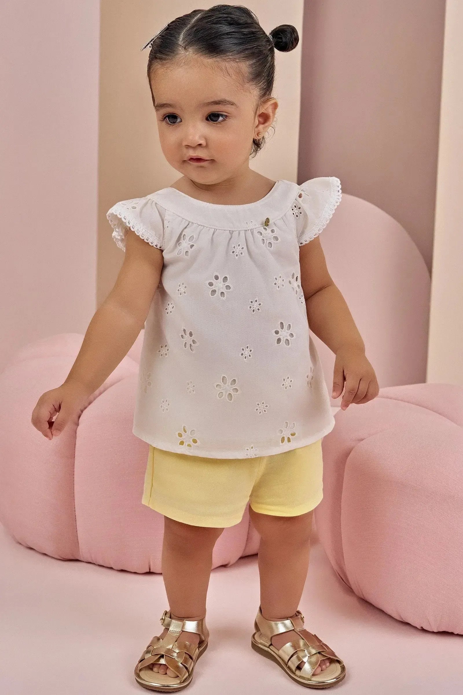 Conjunto de Bata em Laise Sunny e Shorts em Sarja com Elastano 87088 Infanti Bebê Menina