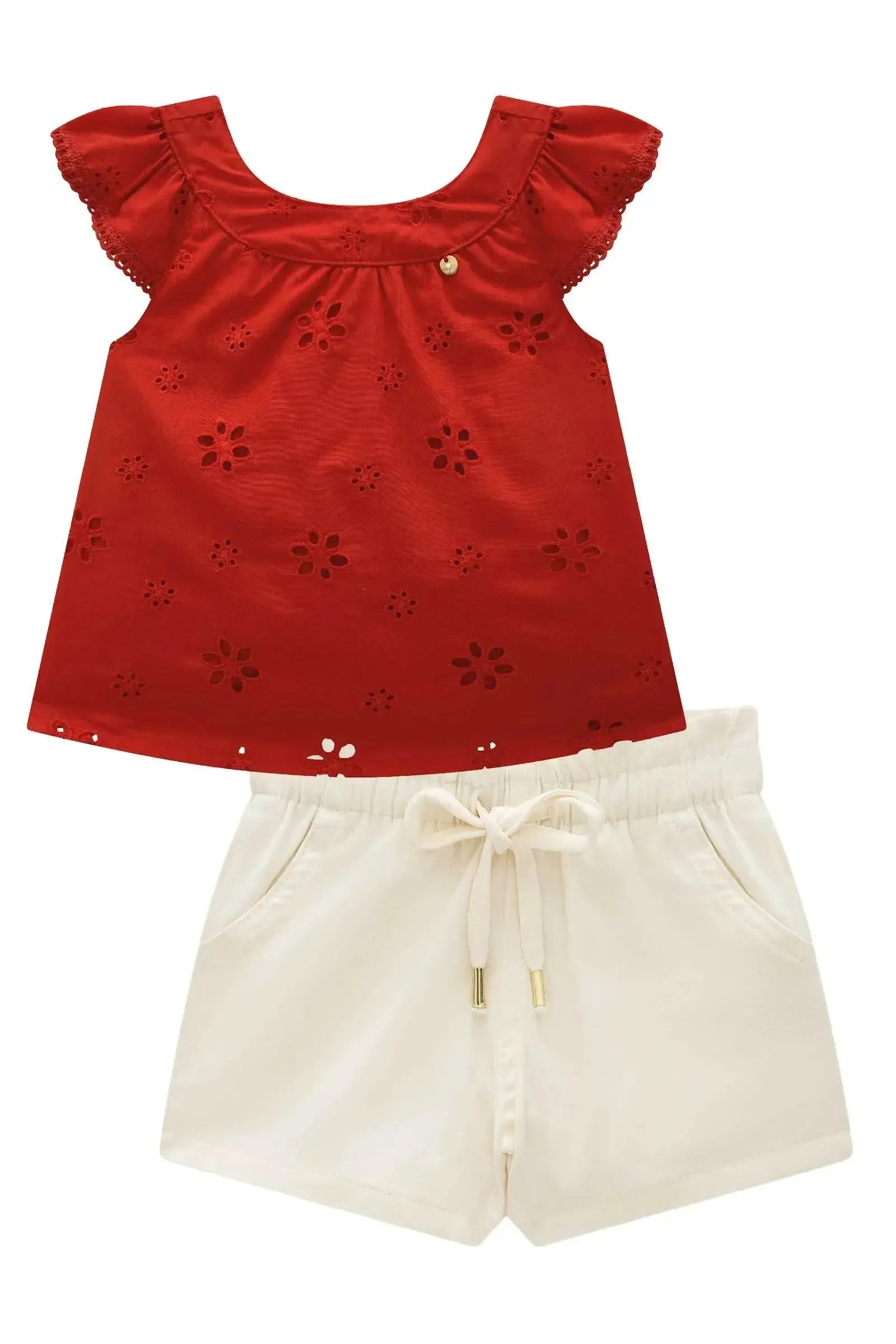 Conjunto de Bata em Laise Sunny e Shorts em Sarja com Elastano 87088 Infanti Bebê Menina