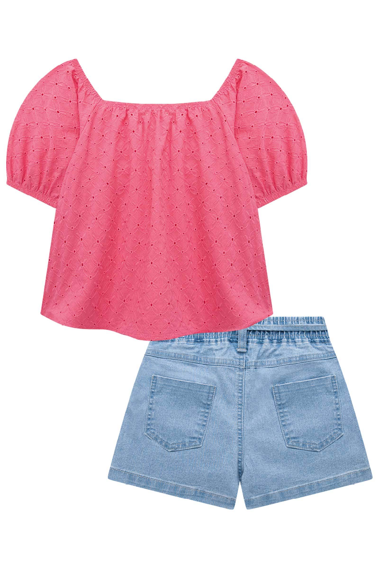 Conjunto de Bata em Laise Verano com Shorts em Jeans Bellini com Elastano 73701 Infanti