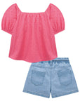 Conjunto de Bata em Laise Verano com Shorts em Jeans Bellini com Elastano 73701 Infanti