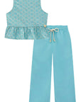 Conjunto de Bata em Linho Bordado e Calça Mariner em Tecido Linho 97017 Infanti Infantil Menina