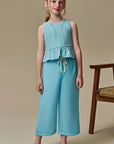Conjunto de Bata em Linho Bordado e Calça Mariner em Tecido Linho 97017 Infanti Infantil Menina