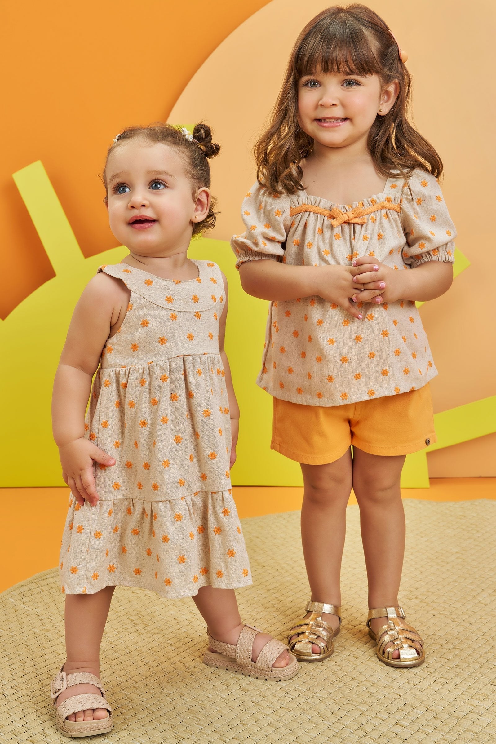 Conjunto de Bata em Linho Bordado Flores com Shorts em Sarja Daryl com Elastano 74762 Infanti