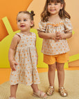 Conjunto de Bata em Linho Bordado Flores com Shorts em Sarja Daryl com Elastano 74762 Infanti