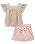 Conjunto de Bata em Linho Bordado Flores e Short Saia em Sarja com Elastano 82170 Infanti