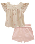 Conjunto de Bata em Linho Bordado Flores e Short Saia em Sarja com Elastano 82170 Infanti