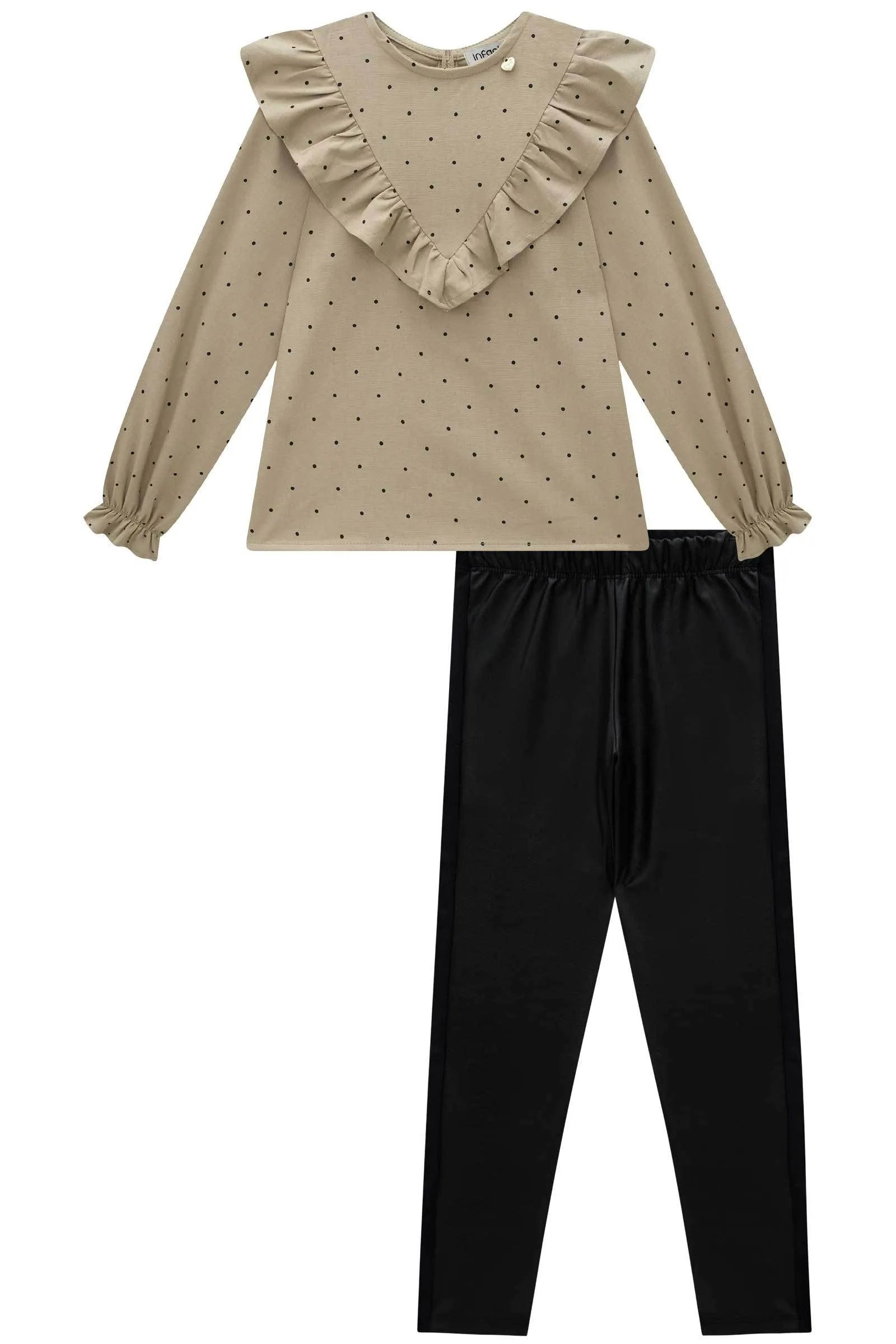 Conjunto de Bata em Linho com Elastano e Calça Legging em Couro Sintético e Termoskin 90480 Infanti Infantil Menina