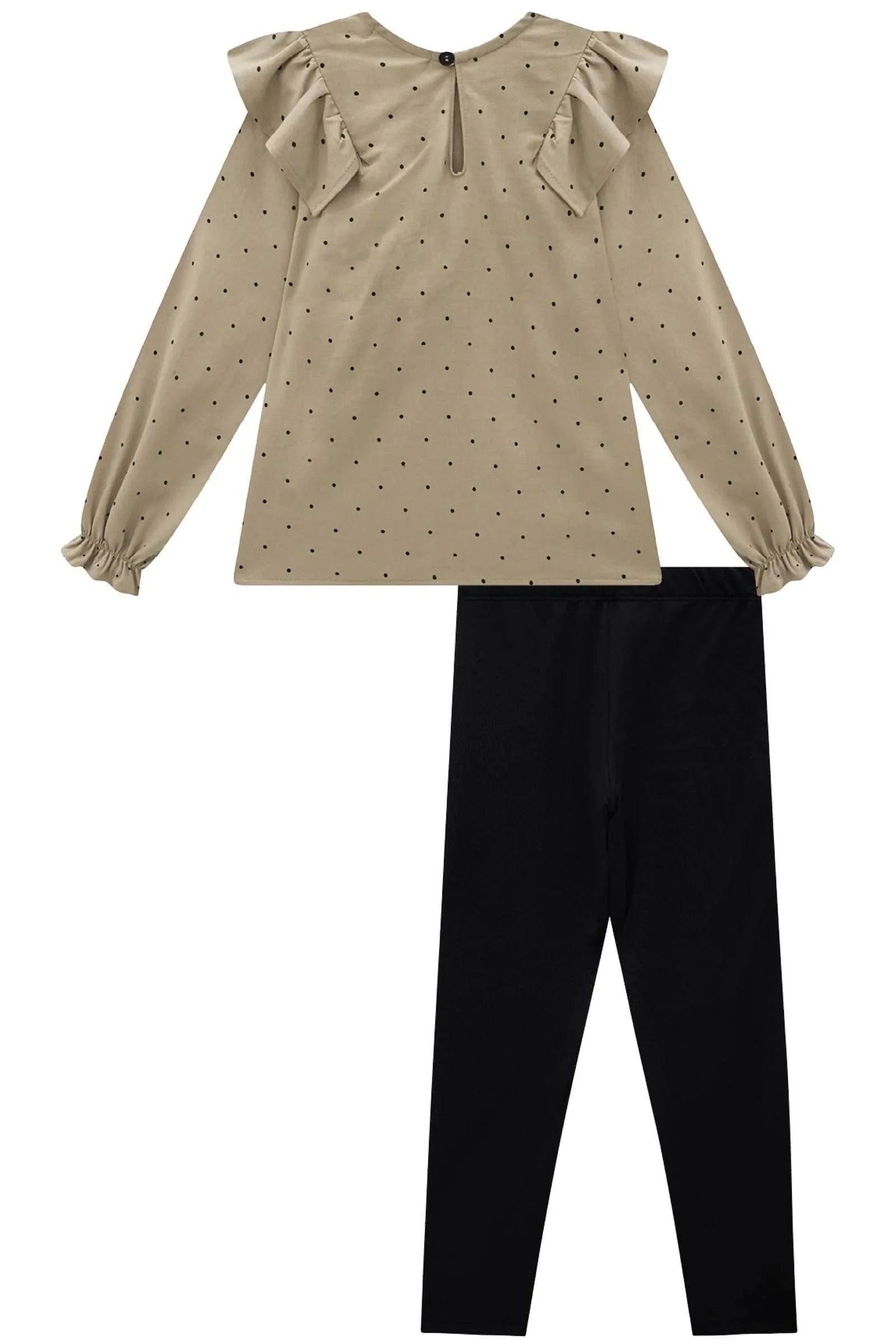 Conjunto de Bata em Linho com Elastano e Calça Legging em Couro Sintético e Termoskin 90480 Infanti Infantil Menina