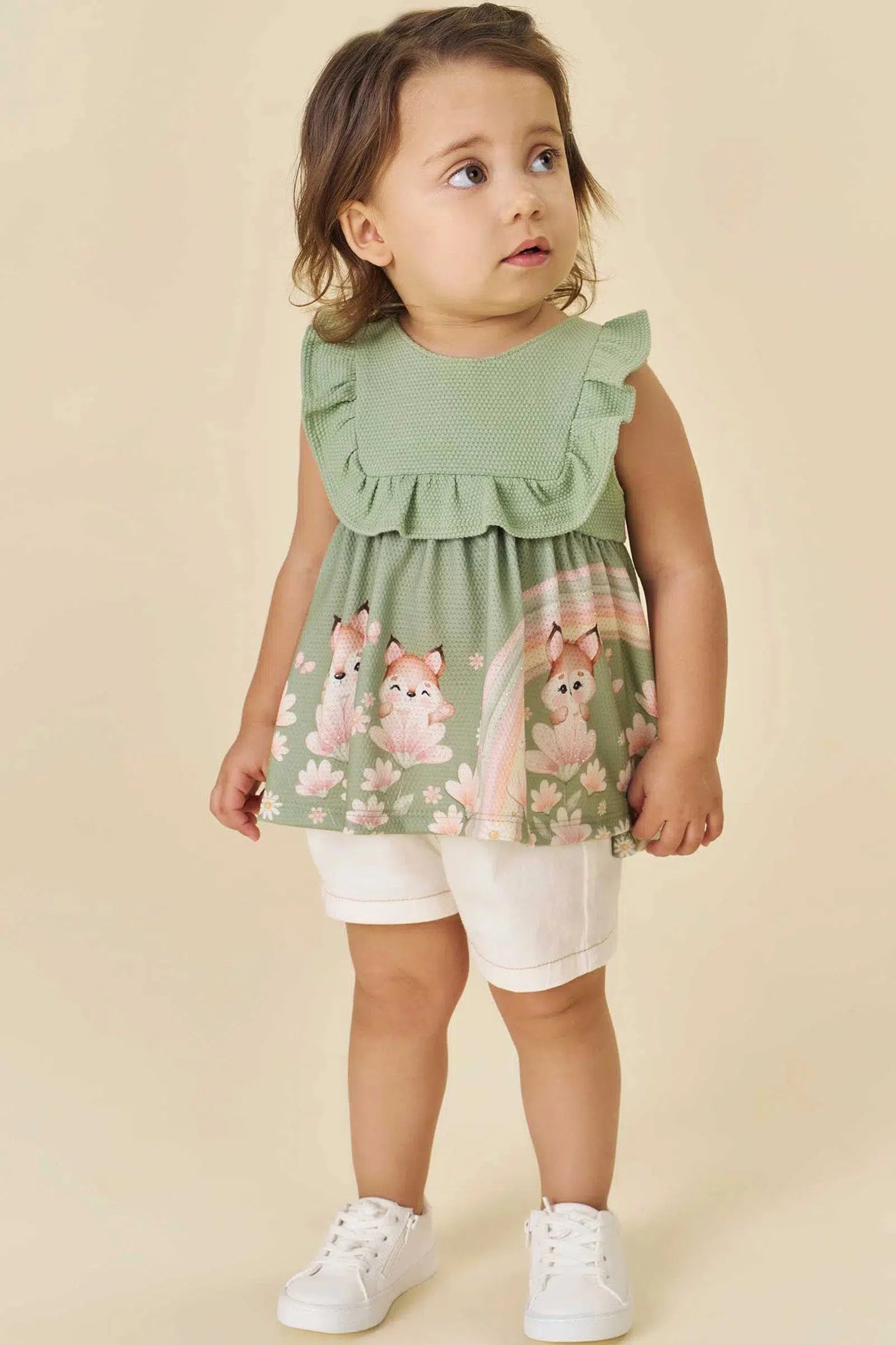 Conjunto de Bata em Malha Bee e Shorts em Sarja com Elastano 81891 Infanti