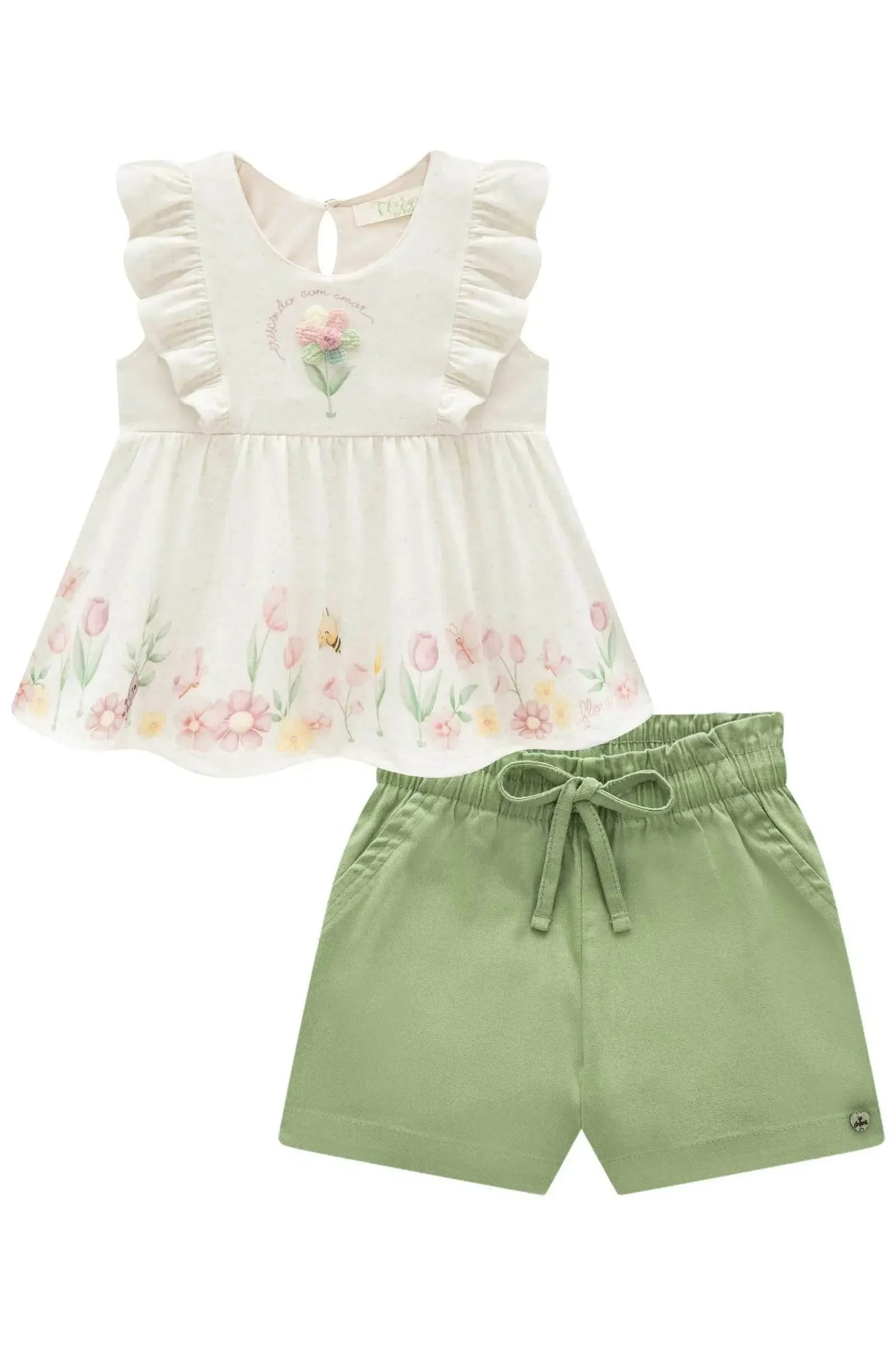 Conjunto de Bata em Malha Fresh e Shorts em Sarja com Elastano 93418 Infanti Infantil Menina