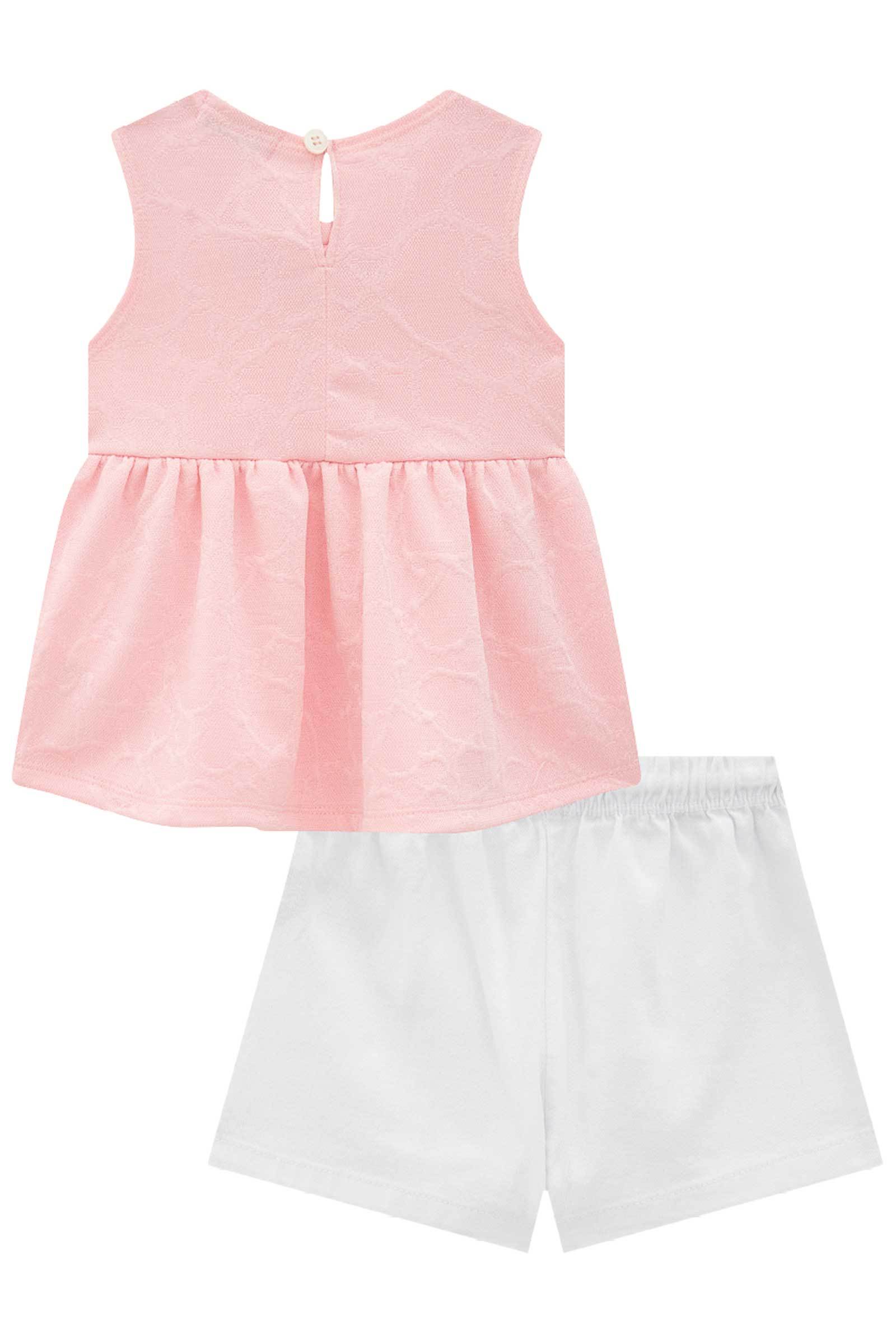 Conjunto de Bata em Malha Jacquard Coração com Shorts em Sarja Onix com Elastano 77996 Infanti