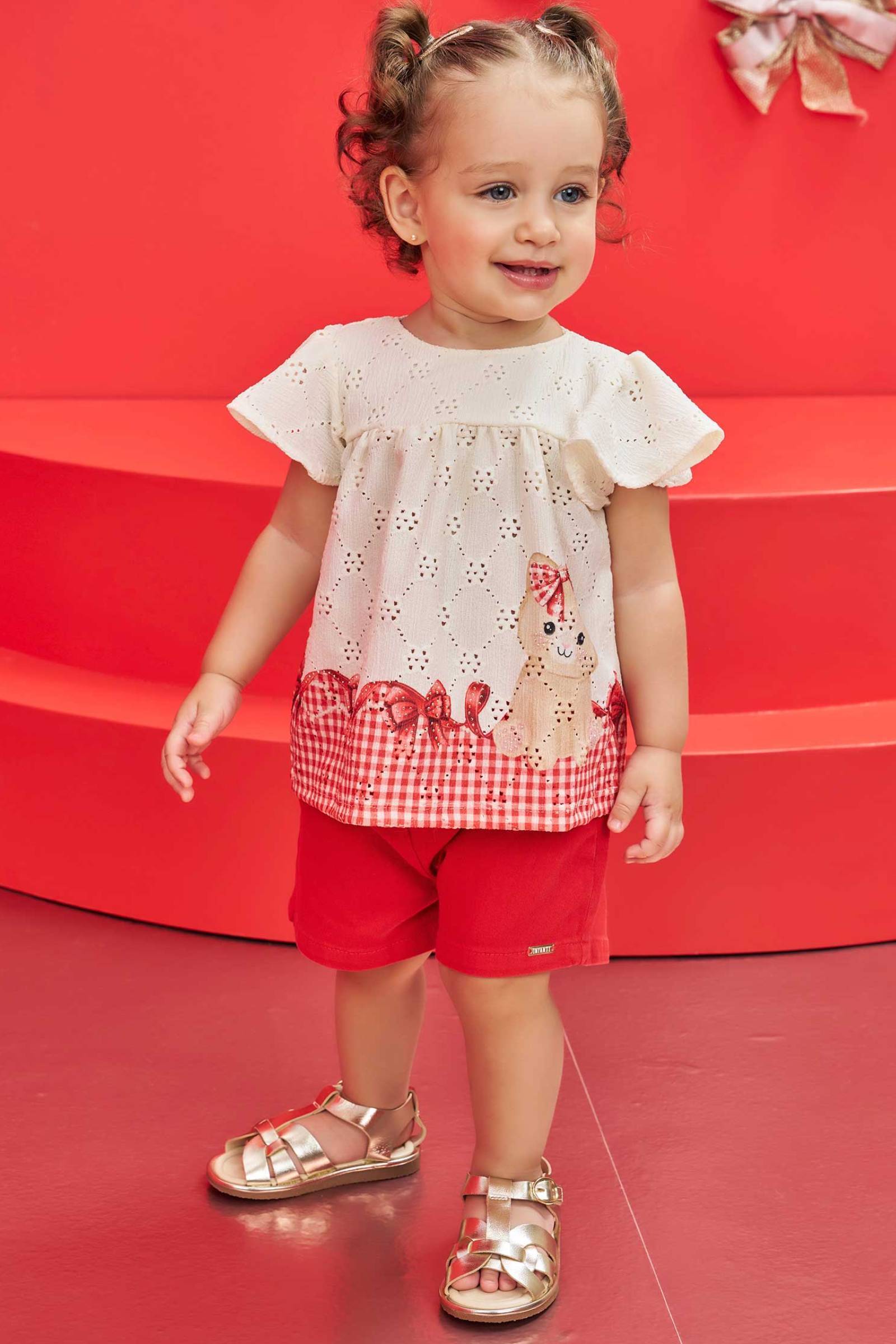 Conjunto de Bata em Malha Laise com Shorts em Sarja Onix com Elastano 78216 Infanti