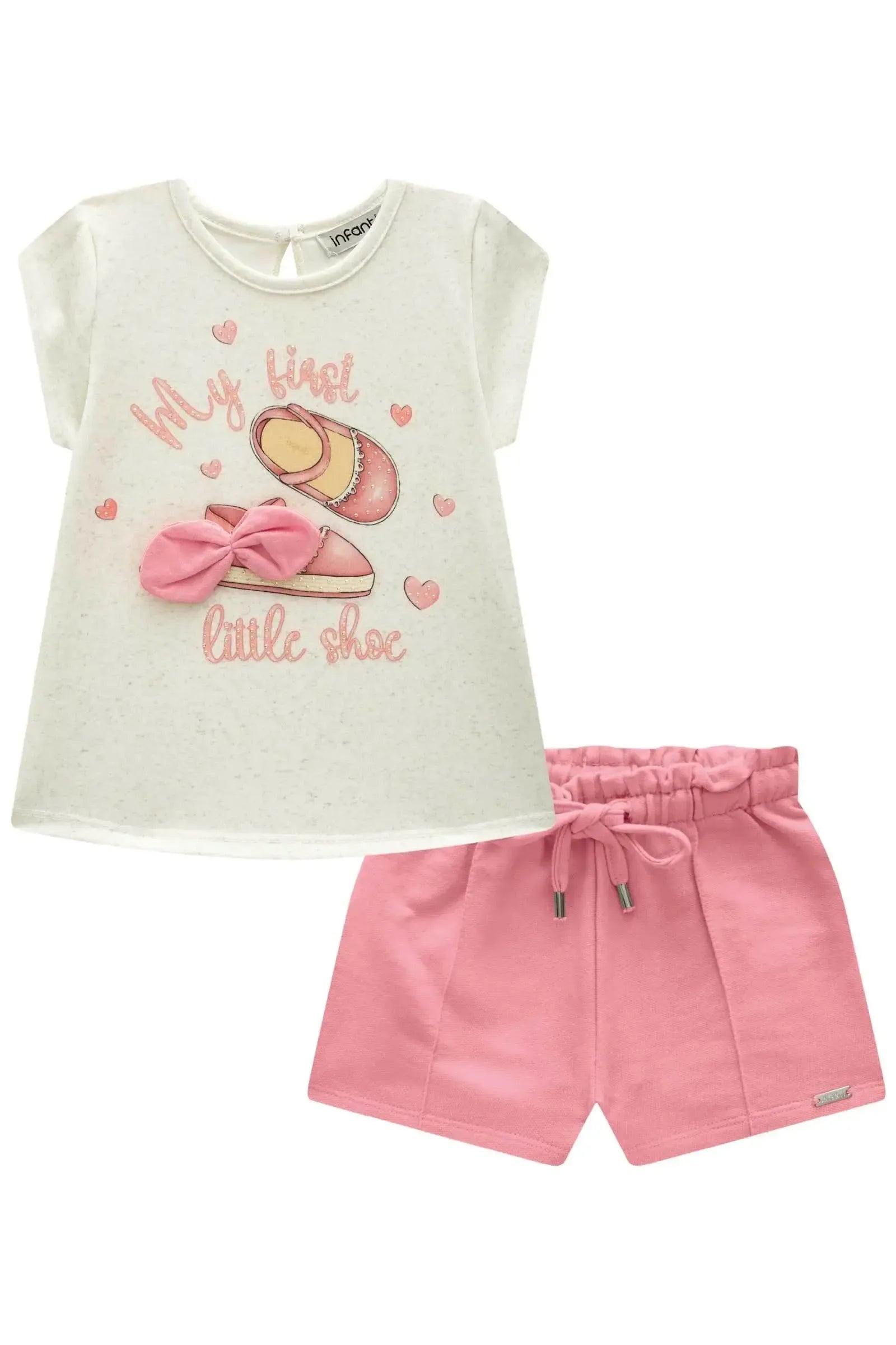 Conjunto de Bata em Malha Power e Shorts em Moletom sem Pelúcia 83652 Infanti Bebê Menina