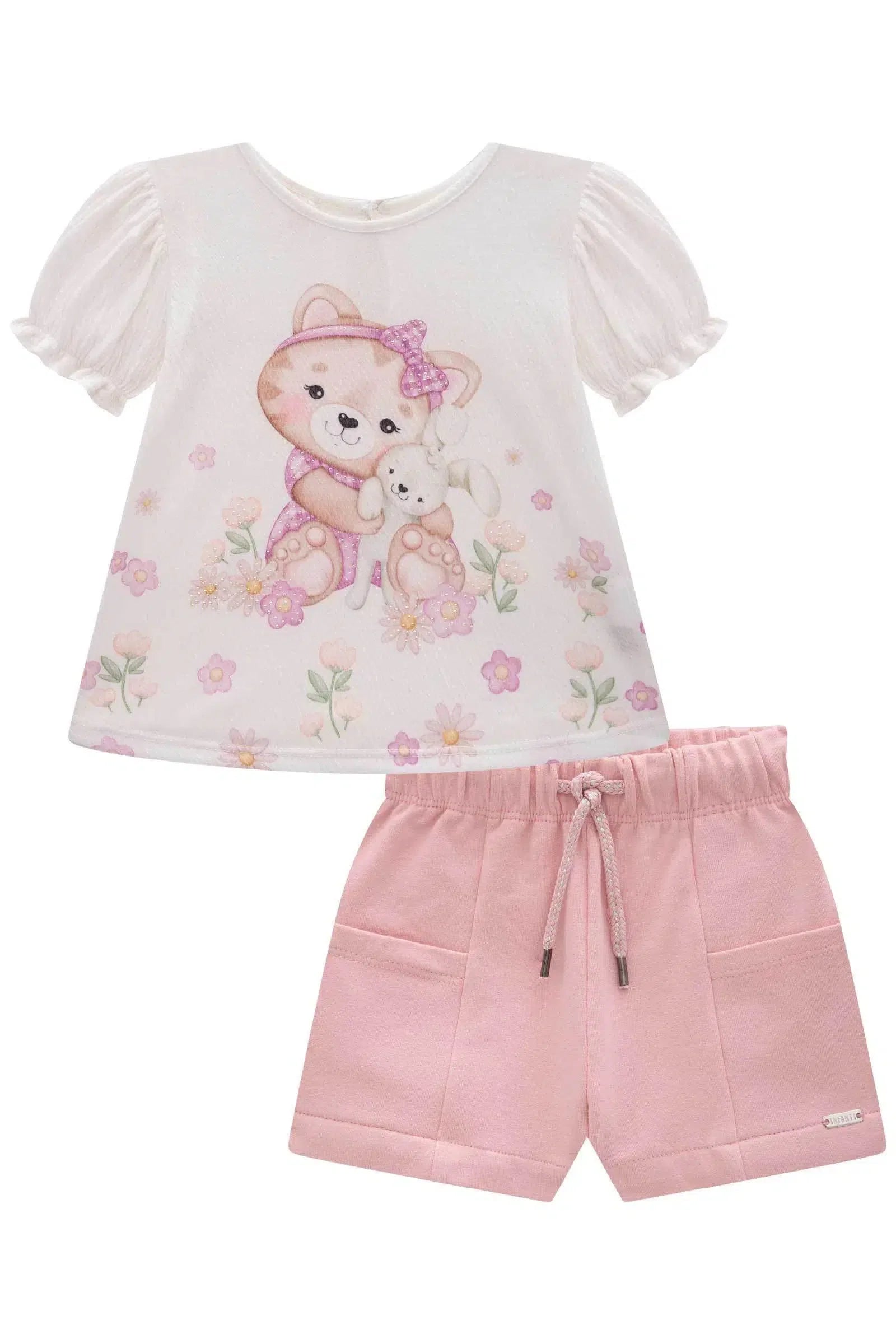 Conjunto de Bata em Malha Wave com Shorts em Molecotton 81883 Infanti