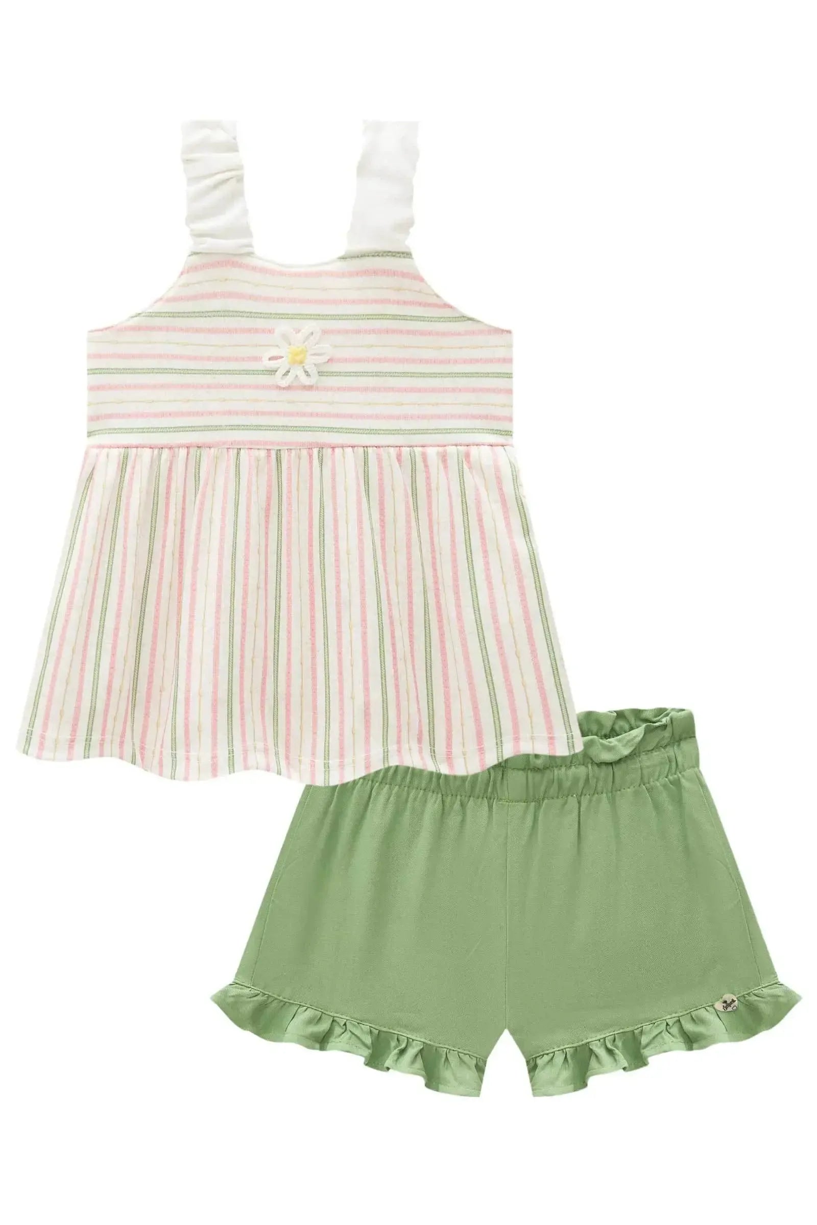 Conjunto de Bata em Malha Wave com Shorts em Viscose 83445 Infanti Bebê Menina