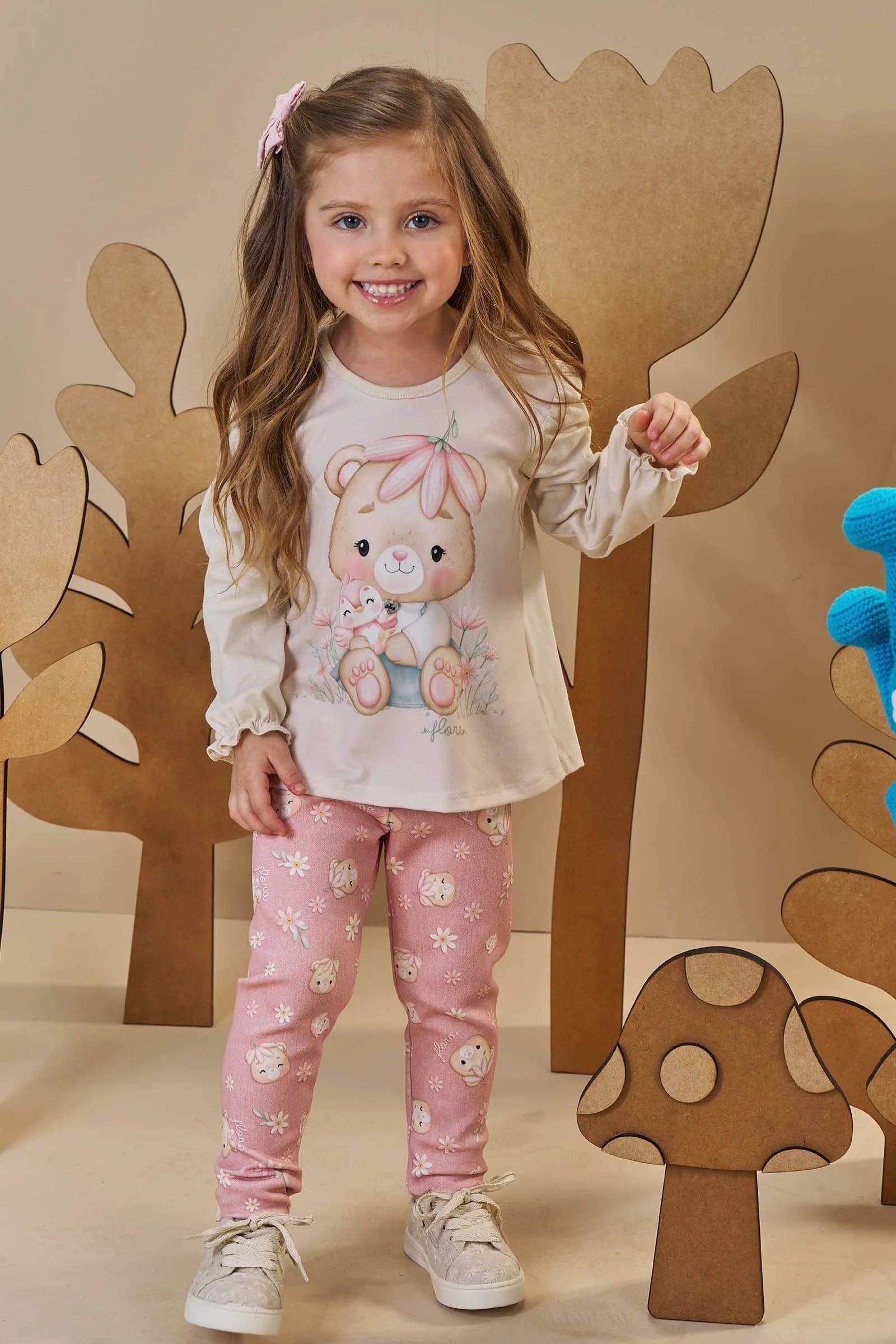 Conjunto de Bata em Meia Malha com Calça Legging em Fly Tech 90700 Infanti Bebê Menina