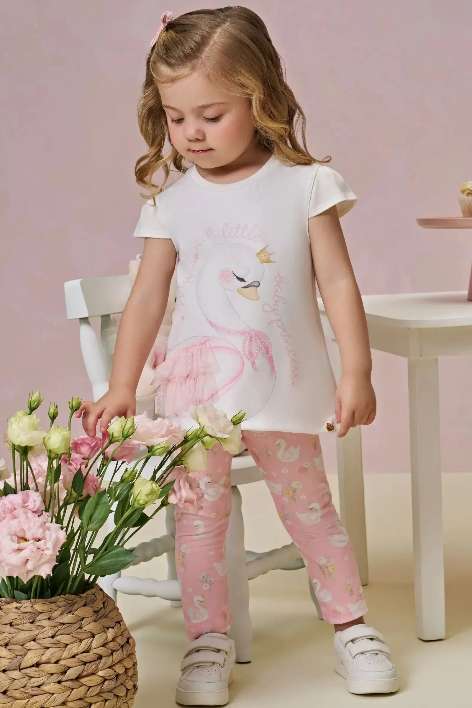 Conjunto de Bata em Meia Malha com Calça Legging em Malha Power 95328 Infanti Infantil Menina