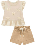 Conjunto de Bata em Meia Malha com Shorts em Moletom sem Pelúcia 94665 Infanti Infantil Menina