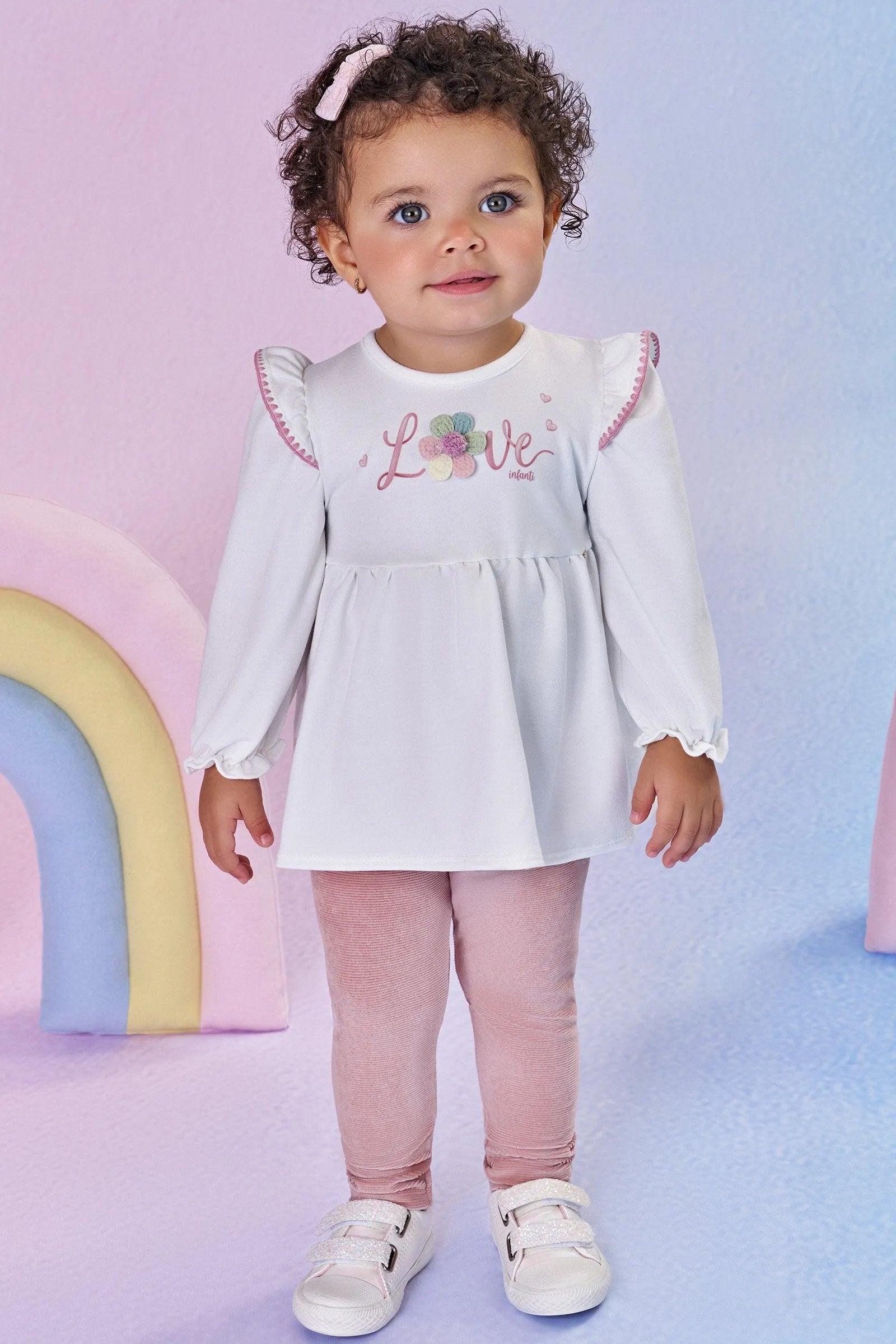 Conjunto de Bata em Molecotton com Calça Legging em Malha Cotelê 90940 Infanti Bebê Menina