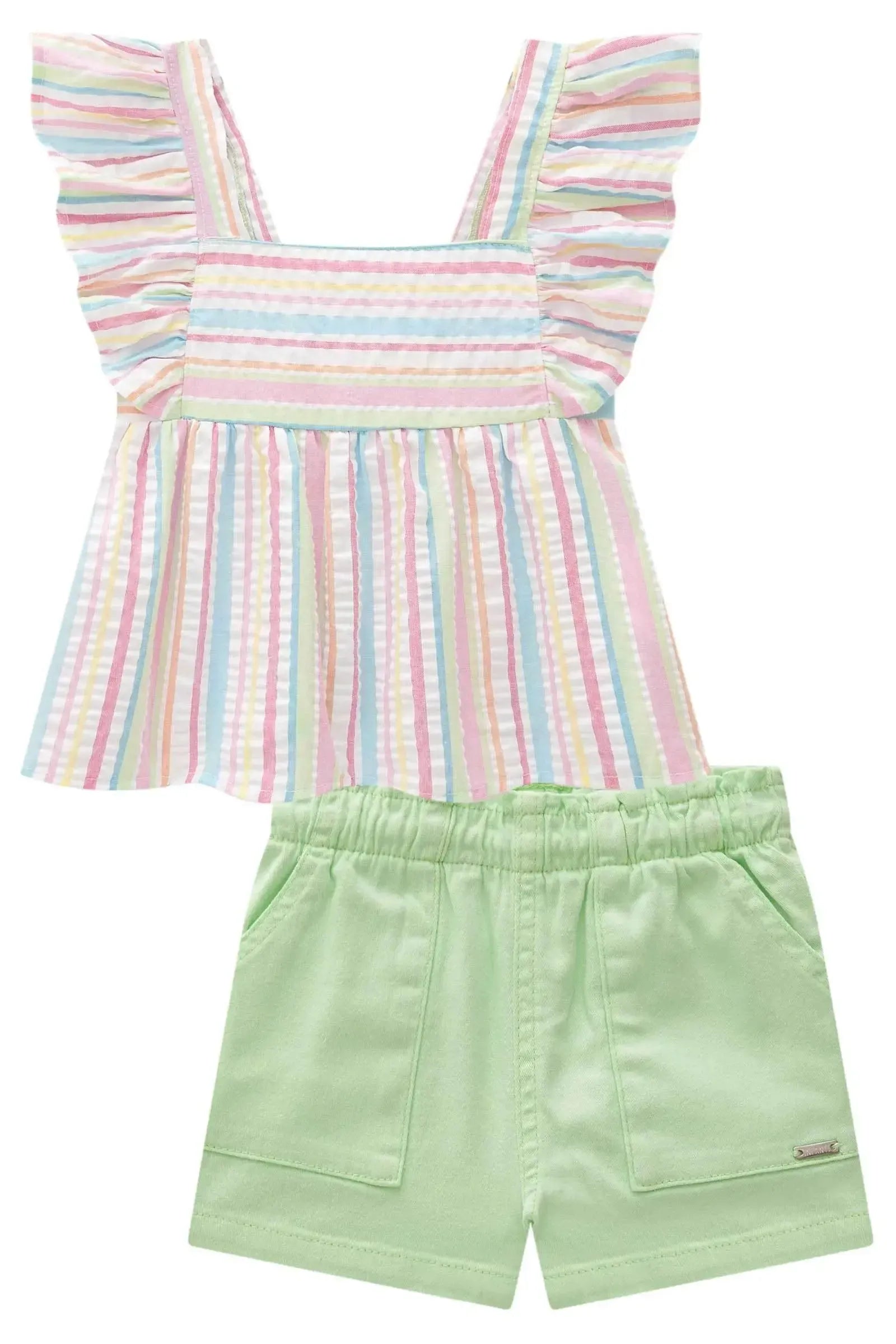 Conjunto de Bata em Tecido Rainbow e Shorts em Sarja com Elastano 83965 Infanti Bebê Menina