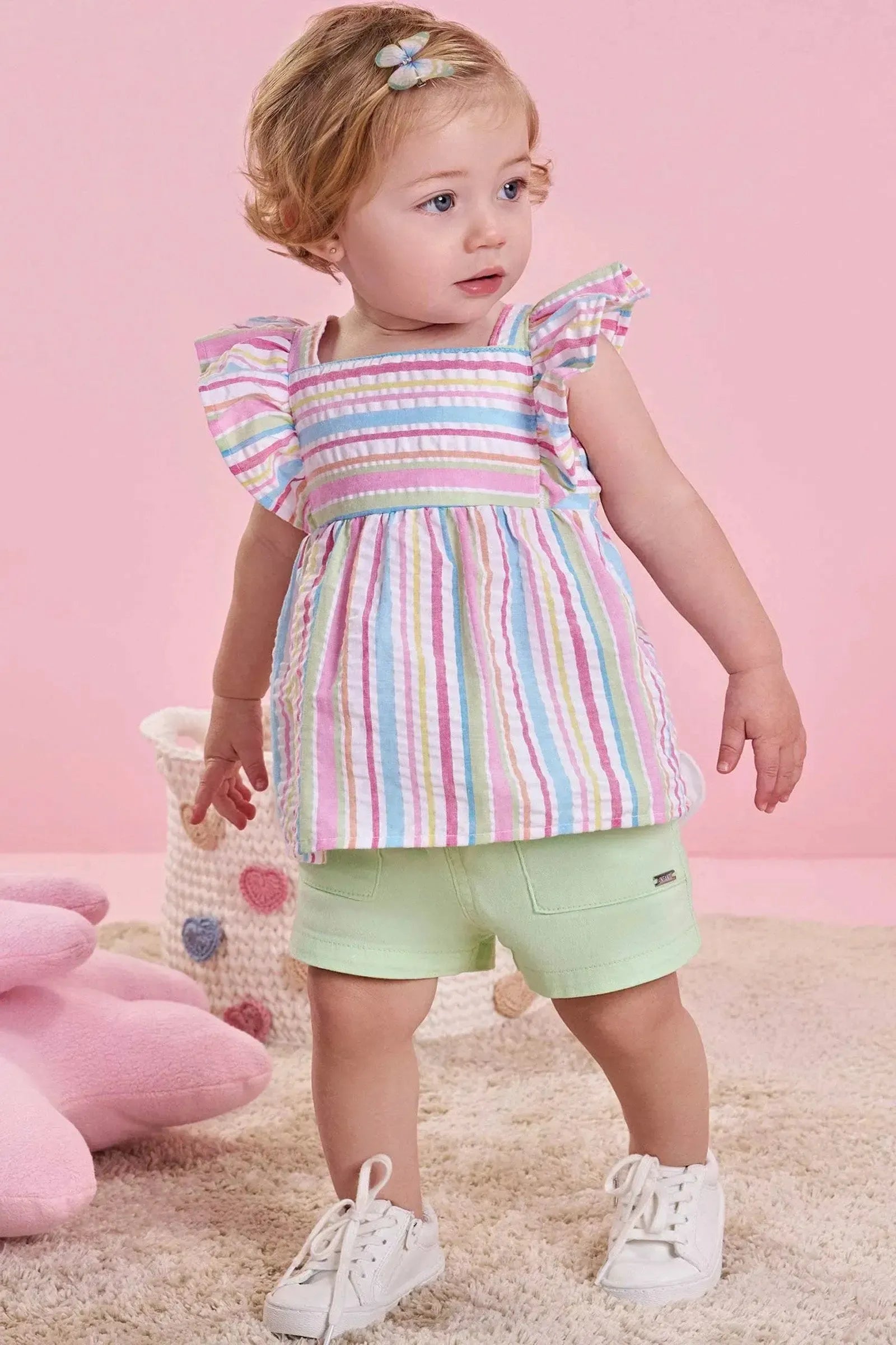 Conjunto de Bata em Tecido Rainbow e Shorts em Sarja com Elastano 83965 Infanti Bebê Menina